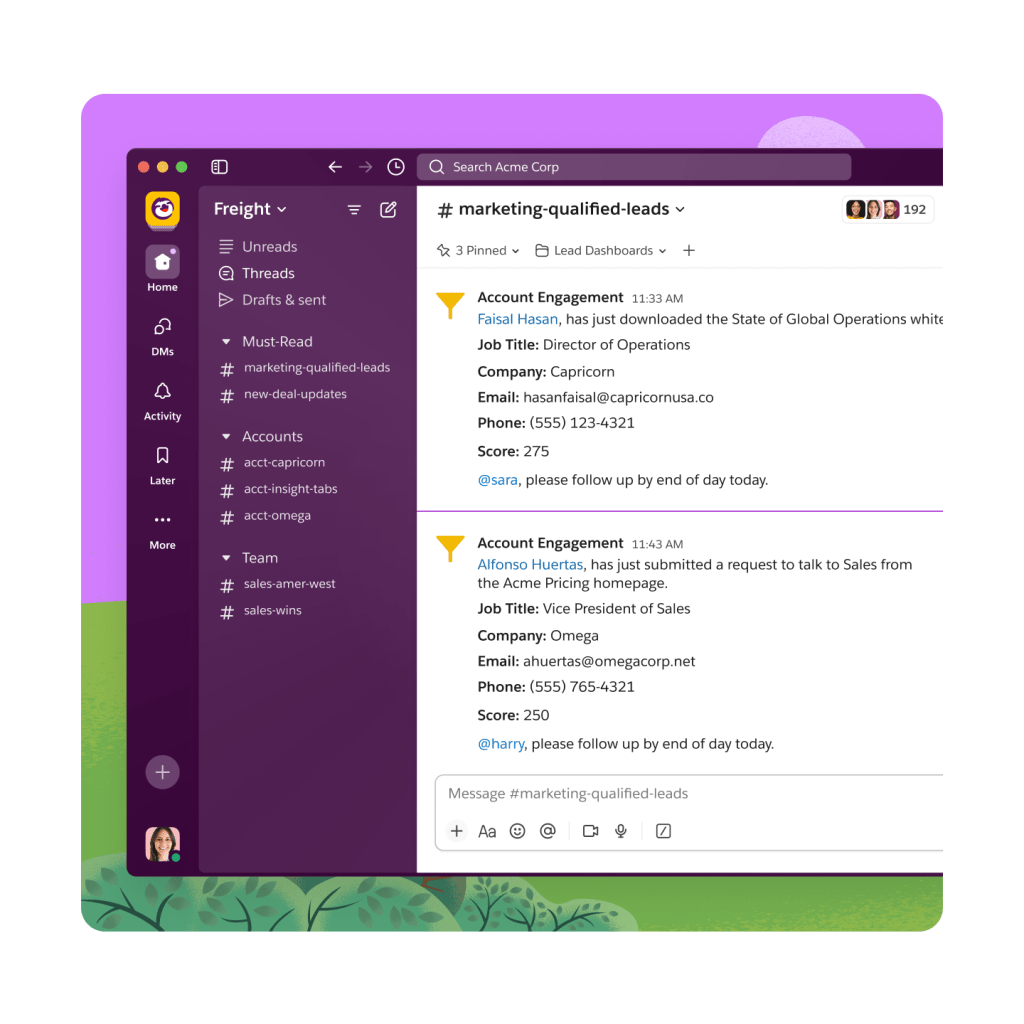 A complete view of Slack conversations.